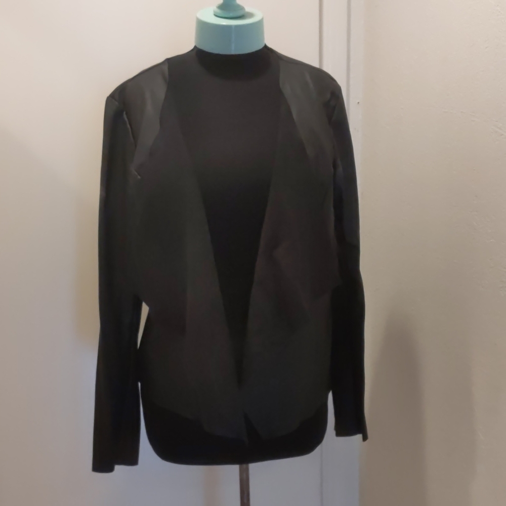 Vegan leather open front jacket